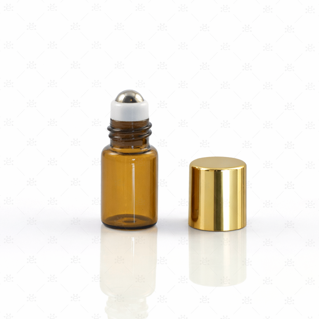 2 ml (5/8 dram) brune rollerflasker med gullfarget kork (5-pk)