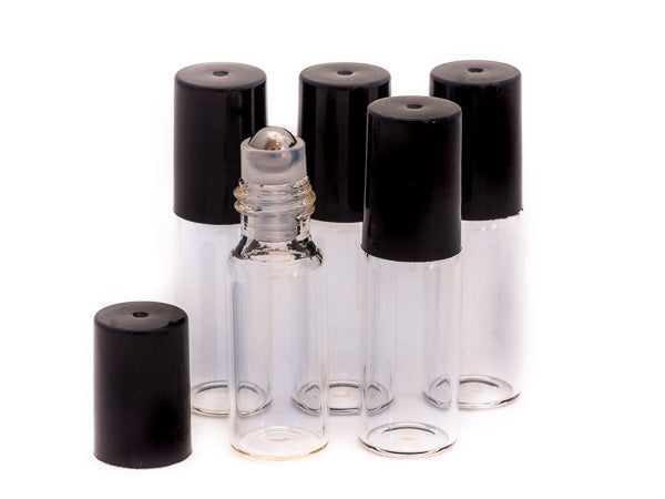 ROLLERFLASKE 5ml klare flasker med sort kork 5pakning