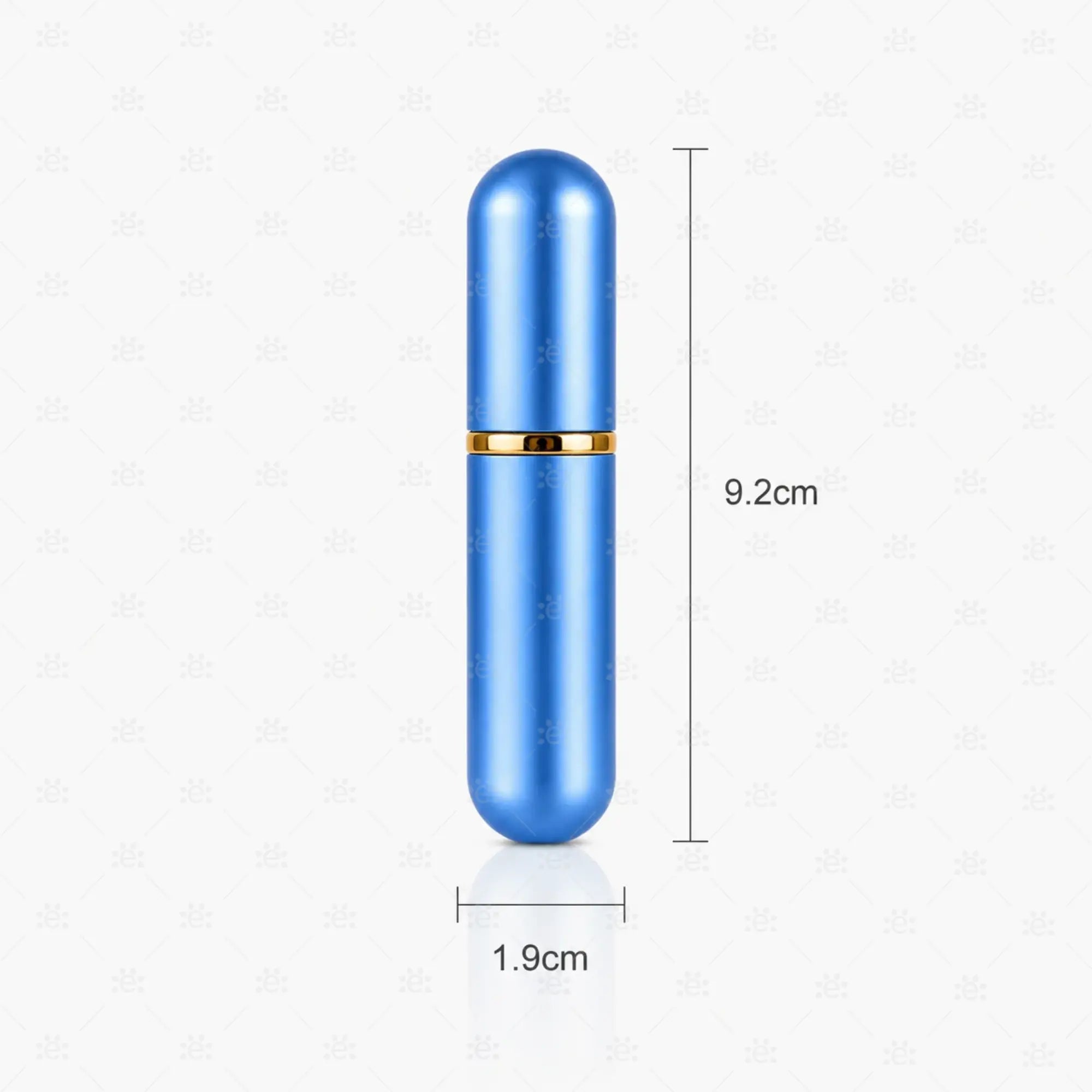 Blå neseinhalator i aluminium med mål på 9,2 cm i lengden og 1,9 cm i bredden