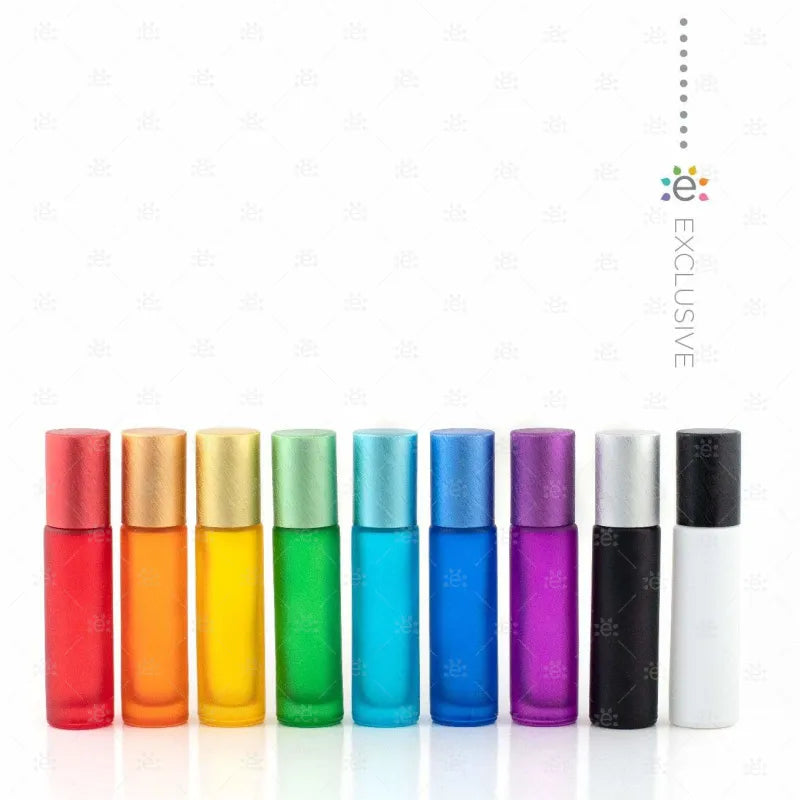 Deluxe frosted rollerflasker 10 ml i ni ulike farger med metalliske korker for eteriske oljer og DIY-blandinger