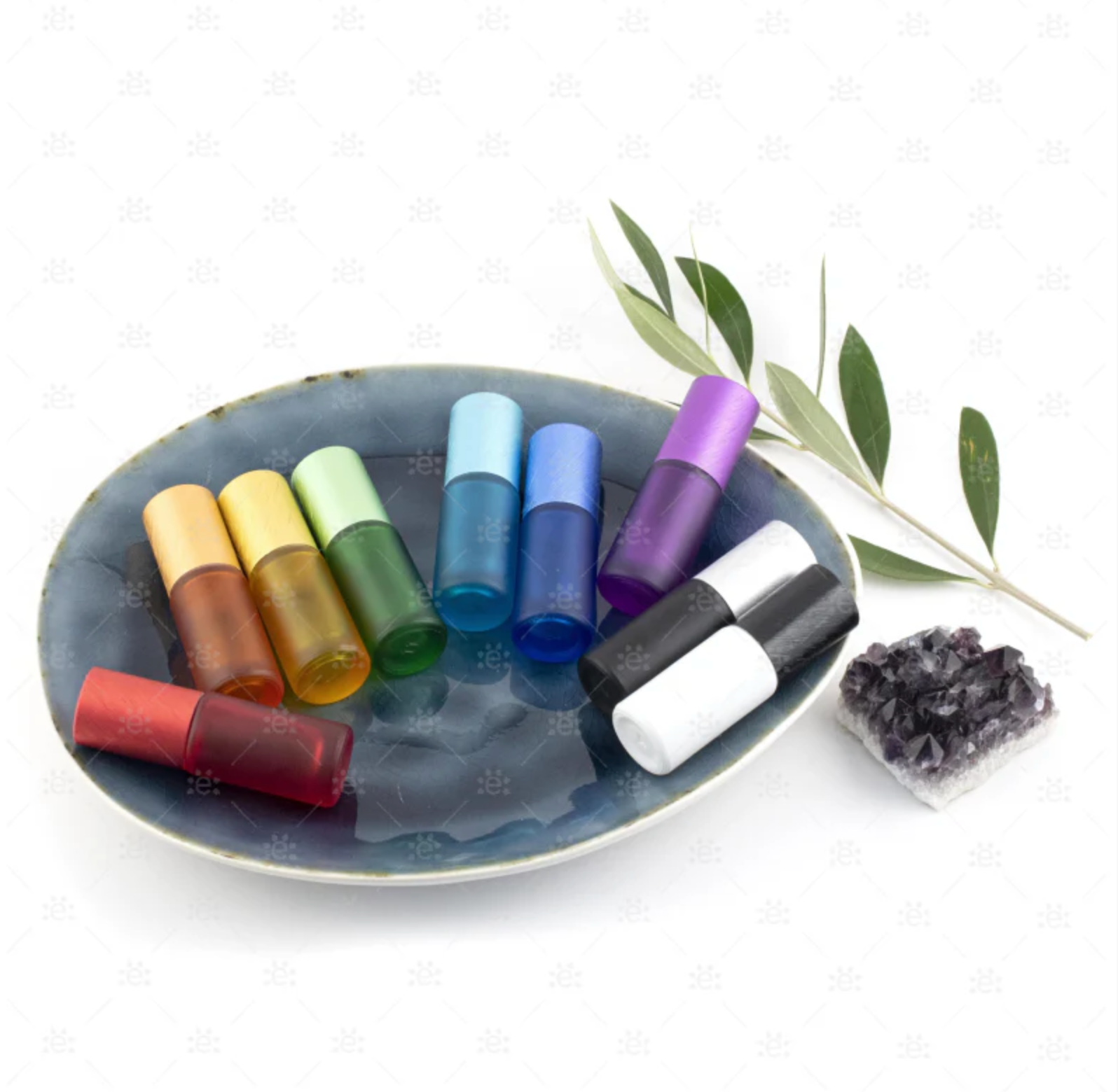 5 ml Deluxe frostede rollerflasker i rødt glass med metallisk rød kork (5-pk)