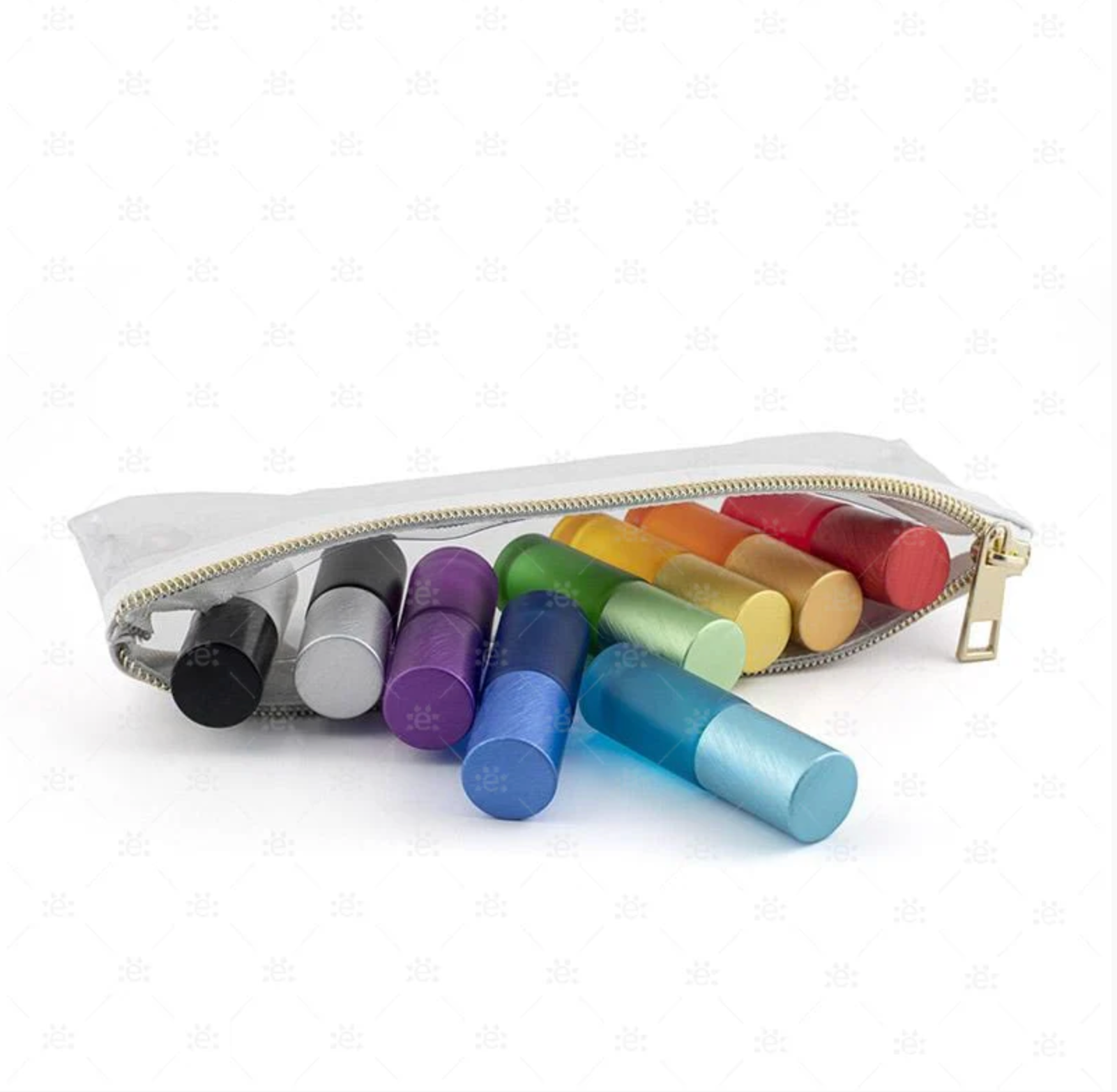 5 ml  reisesett - Deluxe frostede rollerflasker i flere farger med metalliske korker og reiseetui (9-pk)