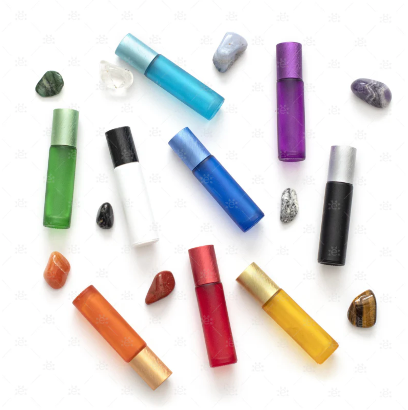 10 ml  reisesett - Deluxe frostede rollerflasker i flere farger med metalliske korker og reiseetui (9-pk)