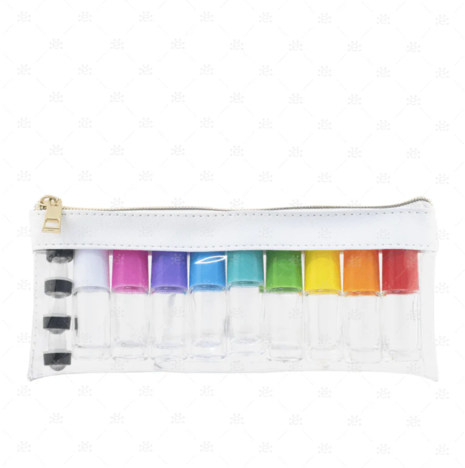 5 ml reisesett – klare rollerflasker med EOS-signatur og fargede plastkorker i reiseetui (9-pk)