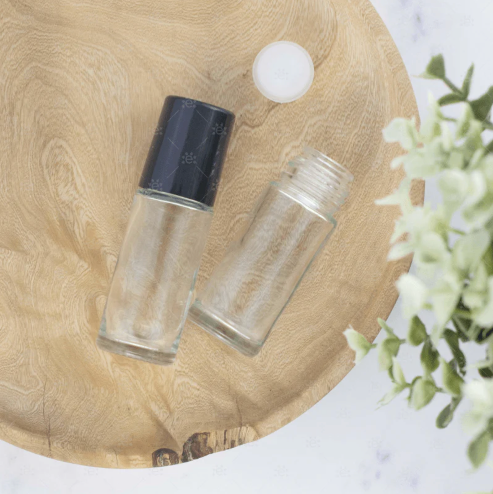 30 ml Klar glass jumbo rollerflaske med sort kork (2-pk)