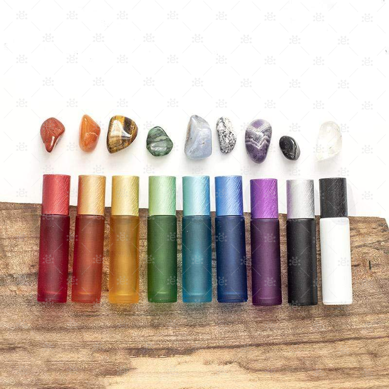 Deluxe Frosted 10ml Green roller bottles with Green Metallic Caps & Premium Rollers (5 pack)