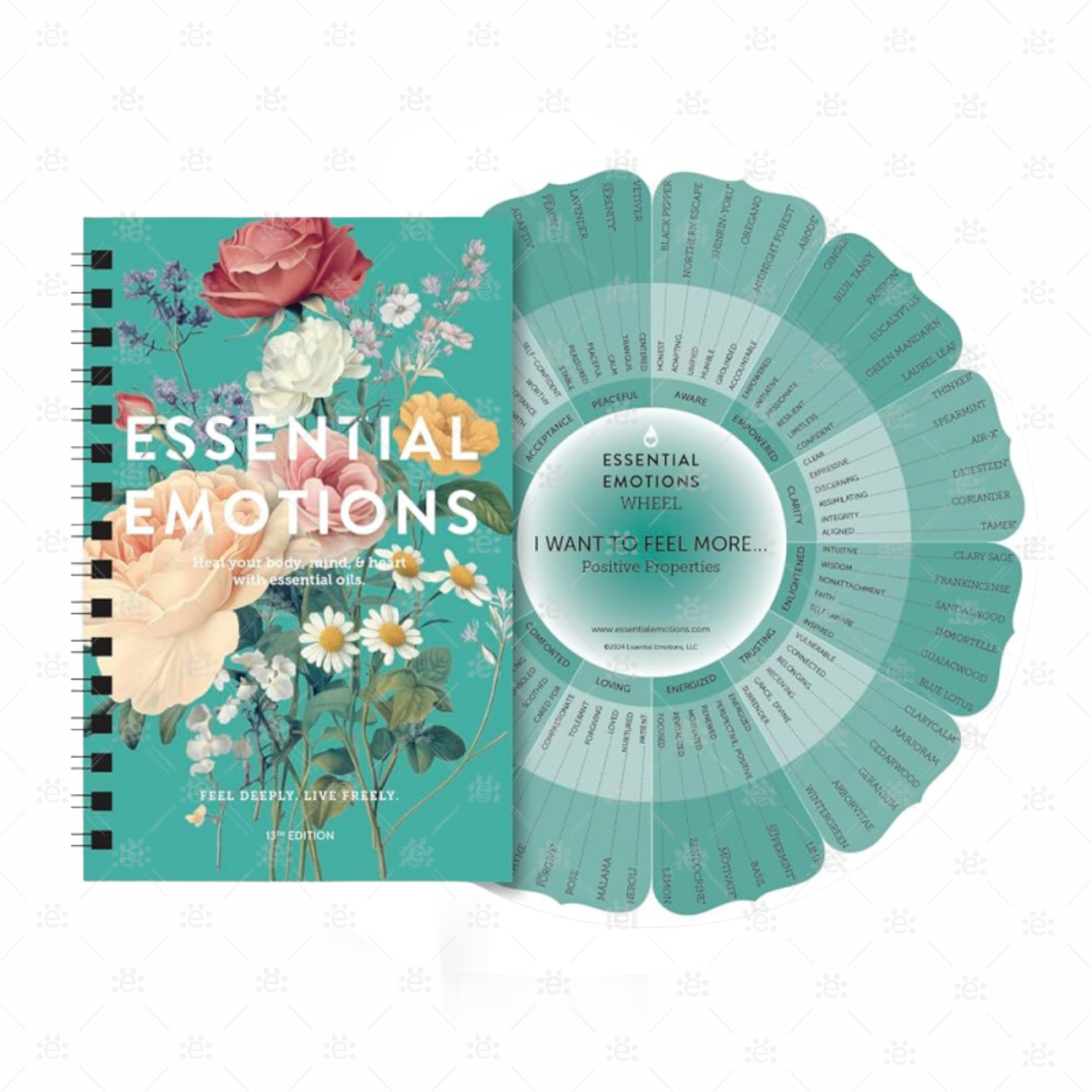 Essential Emotions bok med emotions wheel for bruk av eteriske oljer og emosjonell balanse