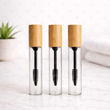 Mascaraflaske 10 ml i glass med bambuslokk 3 pk til vippeserum og brynolje