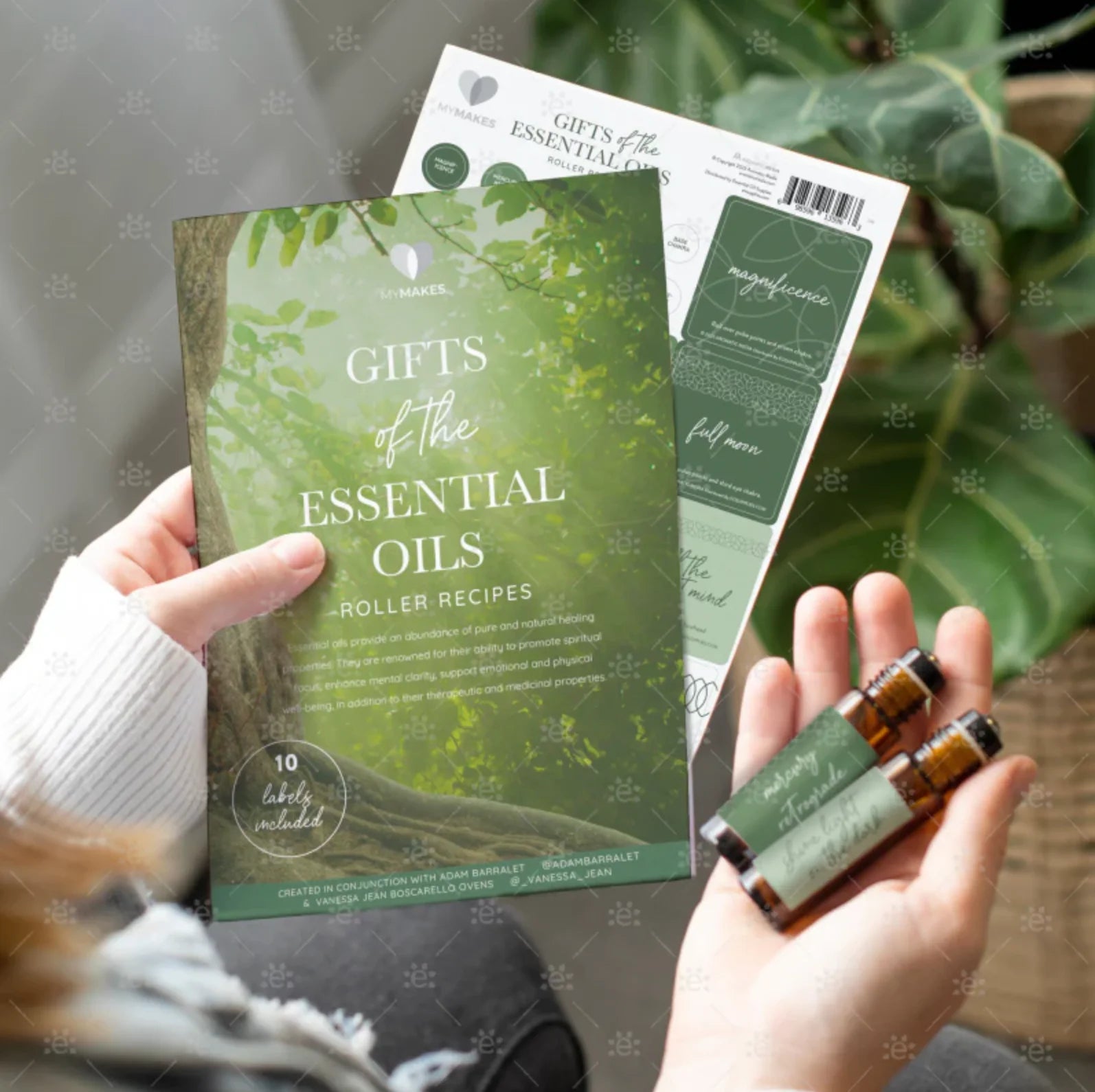 MyMakes Gifts of the Essential Oils enkeltsett med oppskriftshefte, etiketter og rollerflasker til eteriske oljer