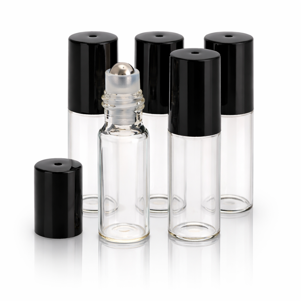 5 ml klar rollerflaske med sort kork 5 pk