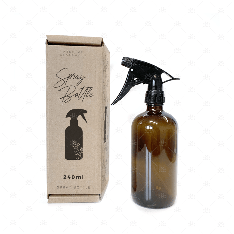 Sprayflaske 240 ml brun glass med trigger og emballasje
