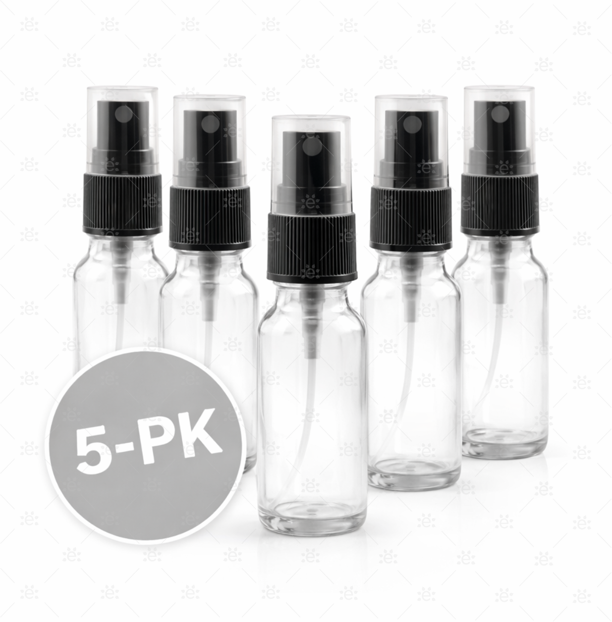5 pk sprayflasker i klart glass 15 ml med fin spray til eteriske oljer og reise